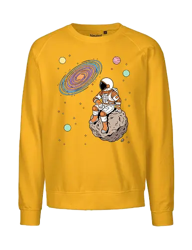 Cosmic Contemplation - astronaut on asteroid shirt, space explorer t-shirt, cosmic galaxy graphic tee, astronaut gazing at stars apparel, retro sci-fi space design, astronomy lover gift, aesthetic celestial streetwear, orange and purple galaxy art, outer space adventure clothing, minimalist astronaut top, planetary exploration t-shirt, gift for science geeks, space suit graphic tee, floating on an asteroid shirt, cool nasa style apparel, swirling galaxy artwork, dreamer space shirt, cosmic solitude clothing, modern sci-fi fashion - Fairtrade Sweatshirt