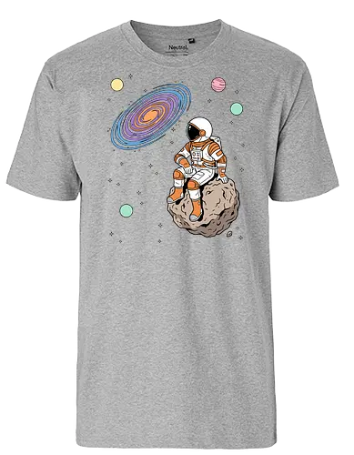 Cosmic Contemplation - astronaut on asteroid shirt, space explorer t-shirt, cosmic galaxy graphic tee, astronaut gazing at stars apparel, retro sci-fi space design, astronomy lover gift, aesthetic celestial streetwear, orange and purple galaxy art, outer space adventure clothing, minimalist astronaut top, planetary exploration t-shirt, gift for science geeks, space suit graphic tee, floating on an asteroid shirt, cool nasa style apparel, swirling galaxy artwork, dreamer space shirt, cosmic solitude clothing, modern sci-fi fashion - Fairtrade T-Shirt