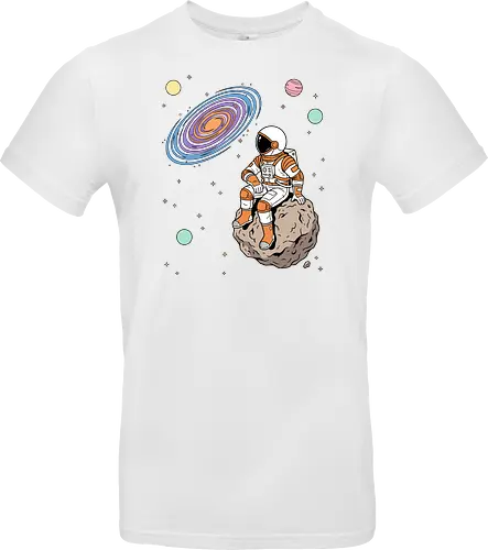 Cosmic Contemplation - astronaut on asteroid shirt, space explorer t-shirt, cosmic galaxy graphic tee, astronaut gazing at stars apparel, retro sci-fi space design, astronomy lover gift, aesthetic celestial streetwear, orange and purple galaxy art, outer space adventure clothing, minimalist astronaut top, planetary exploration t-shirt, gift for science geeks, space suit graphic tee, floating on an asteroid shirt, cool nasa style apparel, swirling galaxy artwork, dreamer space shirt, cosmic solitude clothing, modern sci-fi fashion - Standard T-Shirt