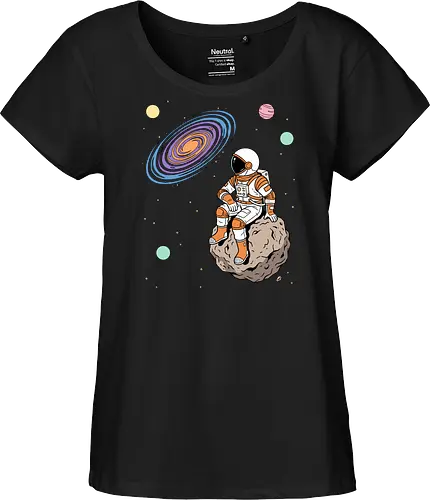 Cosmic Contemplation - astronaut on asteroid shirt, space explorer t-shirt, cosmic galaxy graphic tee, astronaut gazing at stars apparel, retro sci-fi space design, astronomy lover gift, aesthetic celestial streetwear, orange and purple galaxy art, outer space adventure clothing, minimalist astronaut top, planetary exploration t-shirt, gift for science geeks, space suit graphic tee, floating on an asteroid shirt, cool nasa style apparel, swirling galaxy artwork, dreamer space shirt, cosmic solitude clothing, modern sci-fi fashion - Fairtrade Girl Shirt