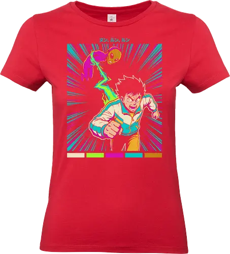 Psychic Chase - supernatural action t-shirt, vintage halftone anime art, cyan and magenta anime top, psychic boy t-shirt, psychic chase shirt, retro anime t-shirt, esper graphic tee, high energy anime apparel, 90s anime aesthetic clothing, psychic power design, neon anime streetwear, spectral entity graphic, vibrant shonen streetwear, anime sprint graphic, mysterious alien art shirt, retro manga fan gift, explosive anime style, psychic battle apparel, trendy otaku fashion - Standard T-Shirt (Frauen)
