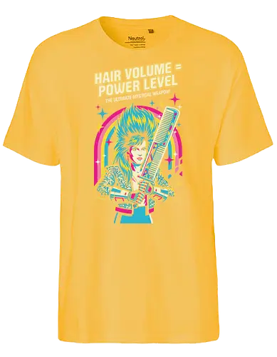 80s Glam Rock Retro Anime - flashy otaku fashion, retro pop culture streetwear, bold 80s graphic t-shirt, hair volume power level shirt, 80s glam rock t-shirt, retro anime parody tee, neon pop art clothing, big hair aesthetic apparel, funny power level graphic, rockstar anime t-shirt, vintage 80s rainbow design, colorful music lover shirt, synthwave aesthetic top, glam metal fan merch, shonen anime parody clothing, mystical comb weapon art, nostalgic 80s fashion, vibrant character graphic tee, hair stylist humor gift - Fairtrade T-Shirt