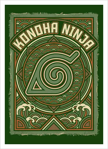 Konoha Ninja - konoha ninja shirt, hidden leaf village t-shirt, shinobi symbol graphic tee, japanese wave anime clothing, seigaiha pattern ninja top, retro anime aesthetic streetwear, minimalist ninja fan merch, will of fire t-shirt, vintage japanese graphic shirt, leaf village emblem apparel, moss green anime top, traditional japanese art clothing, ninja lineage t-shirt, hidden village shinobi gear, geometric anime design, classic manga fan gift, earth tone streetwear, leaf village insignia shirt, stylish otaku fashion - Kunstdruck