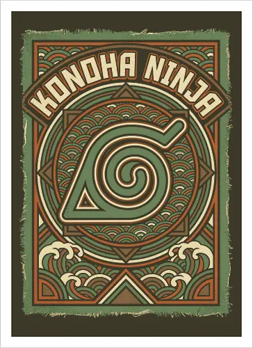 Konoha Ninja - konoha ninja shirt, hidden leaf village t-shirt, shinobi symbol graphic tee, japanese wave anime clothing, seigaiha pattern ninja top, retro anime aesthetic streetwear, minimalist ninja fan merch, will of fire t-shirt, vintage japanese graphic shirt, leaf village emblem apparel, moss green anime top, traditional japanese art clothing, ninja lineage t-shirt, hidden village shinobi gear, geometric anime design, classic manga fan gift, earth tone streetwear, leaf village insignia shirt, stylish otaku fashion - Kunstdruck