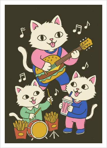 Burger Jam Kawaii Rocker Cats Retro Pastel Graphic