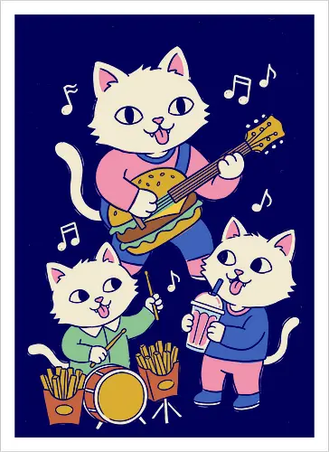 Burger Jam Kawaii Rocker Cats Retro Pastel Graphic