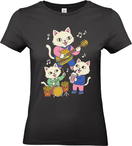 Burger Jam Kawaii Rocker Cats Retro Pastel Graphic - burger jam shirt, kawaii cat band t-shirt, hamburger guitar graphic tee, french fry drums apparel, cute kitten music design, japanese aesthetic food clothing, pastel cat streetwear, whimsical animal band top, burger and cats t-shirt, milkshake kitty graphic, funny fast food apparel, soft girl aesthetic shirt, kitten rockstar merch, unique cat lover gift, creative food illustration tee, kawaii rock band clothing, playful feline graphic shirt, kids cute cat t-shirt, trendy snack theme apparel - Standard T-Shirt (Frauen)