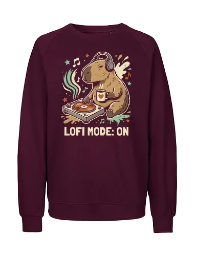 Chill Capybara DJ Retro Aesthetic - lofi capybara shirt, chill mode on t-shirt, dj capybara graphic tee, retro lofi aesthetic clothing, cute animal dj apparel, capybara coffee lover gift, vintage turntable design, lo-fi hip hop streetwear, pastel aesthetic animal shirt, cozy vibes clothing, chillwave fan merch, distressed retro graphic tee, lofi study music shirt, cute capybara headphones art, lofi beats t-shirt, minimalist animal streetwear, relaxing capybara top, indie aesthetic clothing, gift for lofi music fans - Fairtrade Sweatshirt
