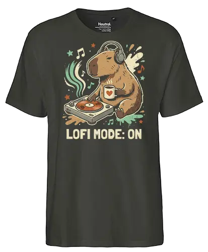 Chill Capybara DJ Retro Aesthetic - lofi capybara shirt, chill mode on t-shirt, dj capybara graphic tee, retro lofi aesthetic clothing, cute animal dj apparel, capybara coffee lover gift, vintage turntable design, lo-fi hip hop streetwear, pastel aesthetic animal shirt, cozy vibes clothing, chillwave fan merch, distressed retro graphic tee, lofi study music shirt, cute capybara headphones art, lofi beats t-shirt, minimalist animal streetwear, relaxing capybara top, indie aesthetic clothing, gift for lofi music fans - Fairtrade T-Shirt