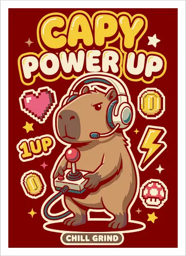 Gamer Capybara Retro 8-Bit Pixel Art Graphic