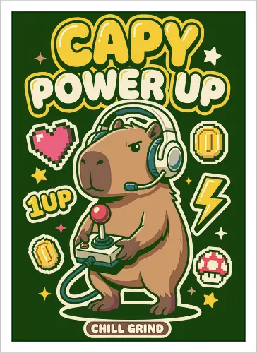 Gamer Capybara Retro 8-Bit Pixel Art Graphic