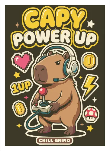 Gamer Capybara Retro 8-Bit Pixel Art Graphic
