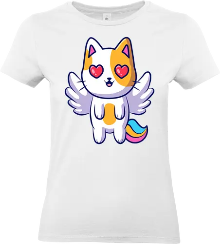 Gato Ángel Volando - Amor, Gato, Corazón, Animal, Animales, Rojo, Lindo, Gatos, Naranja, Adorable, Gatos Lindos, Volando, Ángel, Arte de Fan, Encanto, Desguace, Chatarra - Standard T-Shirt (Frauen)