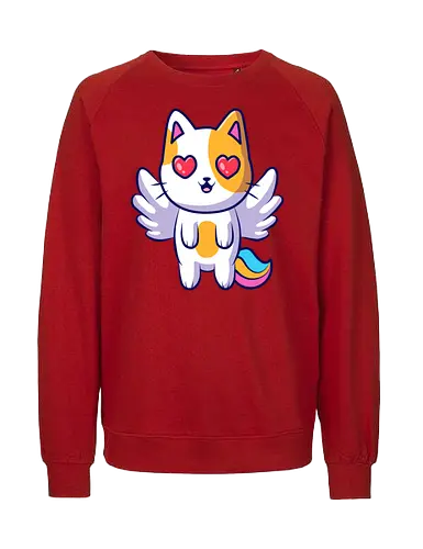 Gato Ángel Volando - Amor, Gato, Corazón, Animal, Animales, Rojo, Lindo, Gatos, Naranja, Adorable, Gatos Lindos, Volando, Ángel, Arte de Fan, Encanto, Desguace, Chatarra - Fairtrade Sweatshirt