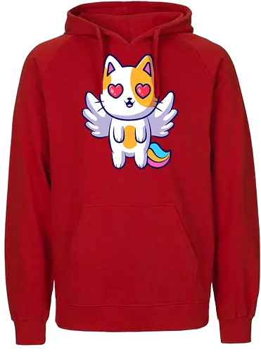 Gato Ángel Volando - Amor, Gato, Corazón, Animal, Animales, Rojo, Lindo, Gatos, Naranja, Adorable, Gatos Lindos, Volando, Ángel, Arte de Fan, Encanto, Desguace, Chatarra - Fairtrade Hoodie