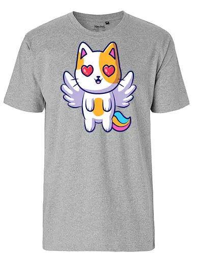 Gato Ángel Volando - Amor, Gato, Corazón, Animal, Animales, Rojo, Lindo, Gatos, Naranja, Adorable, Gatos Lindos, Volando, Ángel, Arte de Fan, Encanto, Desguace, Chatarra - Fairtrade T-Shirt