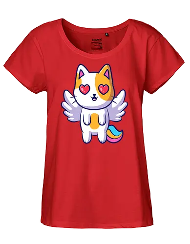 Gato Ángel Volando - Amor, Gato, Corazón, Animal, Animales, Rojo, Lindo, Gatos, Naranja, Adorable, Gatos Lindos, Volando, Ángel, Arte de Fan, Encanto, Desguace, Chatarra - Fairtrade Girl Shirt