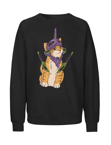 "Mecha Kitty" Neon Genesis Cat - otaku cat lover gift, minimalist anime graphic tee, mecha helmet cat apparel, retro sci-fi anime clothing, cute mecha pilot shirt, mecha kitty shirt, evangelion cat t-shirt, purple mecha cat design, neon genesis feline apparel, unit 01 cat graphic tee, anime cat pilot clothing, ginger tabby mecha art, kawaii mecha streetwear, giant robot cat shirt, purple and green anime top, sci-fi kitten t-shirt, japanese animation cat merch, futuristic feline streetwear, edgy anime cat design - Fairtrade Sweatshirt