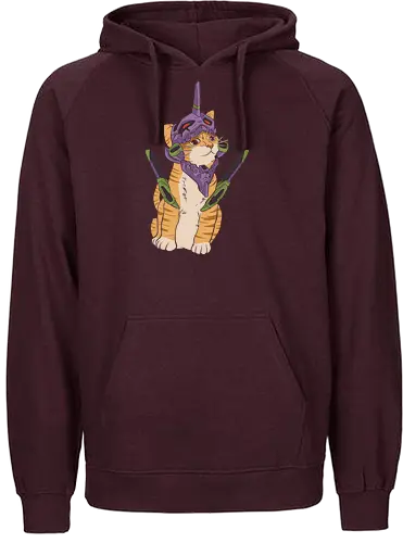 "Mecha Kitty" Neon Genesis Cat - otaku cat lover gift, minimalist anime graphic tee, mecha helmet cat apparel, retro sci-fi anime clothing, cute mecha pilot shirt, mecha kitty shirt, evangelion cat t-shirt, purple mecha cat design, neon genesis feline apparel, unit 01 cat graphic tee, anime cat pilot clothing, ginger tabby mecha art, kawaii mecha streetwear, giant robot cat shirt, purple and green anime top, sci-fi kitten t-shirt, japanese animation cat merch, futuristic feline streetwear, edgy anime cat design - Fairtrade Hoodie