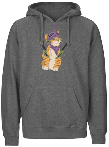 "Mecha Kitty" Neon Genesis Cat - otaku cat lover gift, minimalist anime graphic tee, mecha helmet cat apparel, retro sci-fi anime clothing, cute mecha pilot shirt, mecha kitty shirt, evangelion cat t-shirt, purple mecha cat design, neon genesis feline apparel, unit 01 cat graphic tee, anime cat pilot clothing, ginger tabby mecha art, kawaii mecha streetwear, giant robot cat shirt, purple and green anime top, sci-fi kitten t-shirt, japanese animation cat merch, futuristic feline streetwear, edgy anime cat design - Fairtrade Hoodie