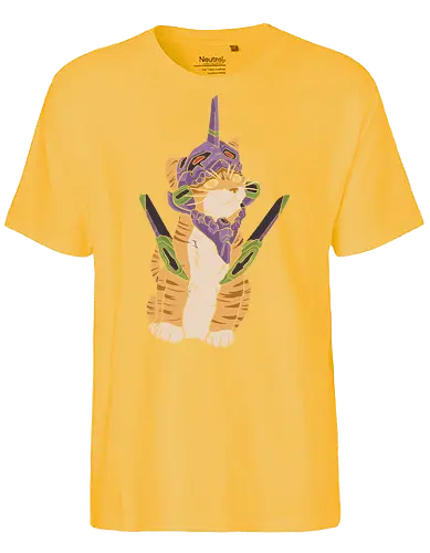 "Mecha Kitty" Neon Genesis Cat - otaku cat lover gift, minimalist anime graphic tee, mecha helmet cat apparel, retro sci-fi anime clothing, cute mecha pilot shirt, mecha kitty shirt, evangelion cat t-shirt, purple mecha cat design, neon genesis feline apparel, unit 01 cat graphic tee, anime cat pilot clothing, ginger tabby mecha art, kawaii mecha streetwear, giant robot cat shirt, purple and green anime top, sci-fi kitten t-shirt, japanese animation cat merch, futuristic feline streetwear, edgy anime cat design - Fairtrade T-Shirt