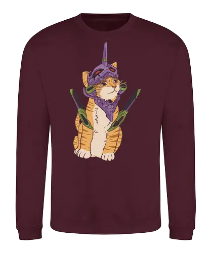 "Mecha Kitty" Neon Genesis Cat - otaku cat lover gift, minimalist anime graphic tee, mecha helmet cat apparel, retro sci-fi anime clothing, cute mecha pilot shirt, mecha kitty shirt, evangelion cat t-shirt, purple mecha cat design, neon genesis feline apparel, unit 01 cat graphic tee, anime cat pilot clothing, ginger tabby mecha art, kawaii mecha streetwear, giant robot cat shirt, purple and green anime top, sci-fi kitten t-shirt, japanese animation cat merch, futuristic feline streetwear, edgy anime cat design - Sweatshirt