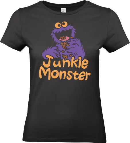 Junkie Monster - streetwear for snackers, bold cartoon monster top, vibrant purple graphic shirt, funny gift for cookie lovers, irreverent nostalgia apparel, wacky monster t-shirt, junkie monster shirt, hungry purple monster t-shirt, cookie addict graphic tee, funny parody apparel, purple furred creature design, cookie monster parody clothing, humorous snack lover shirt, retro cartoon aesthetic top, edgy pop culture streetwear, purple and orange graphic tee, frantic monster art, cookie cravings t-shirt, unique character illustration merch - Standard T-Shirt (Frauen)