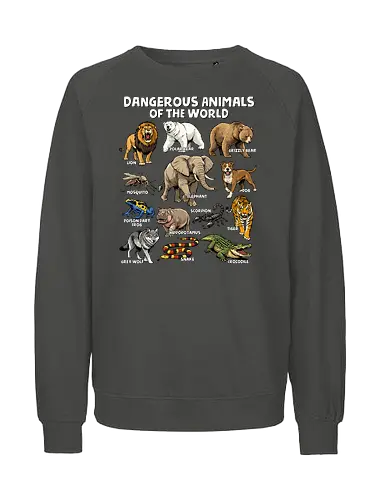 Dangerous Animals of the World - wolf, animals of the world, animal, bear, crocodile, danger, dangerous, elephant, lion, mosquito, snake, tiger, violence, wild animals, wildlife - Fairtrade Sweatshirt