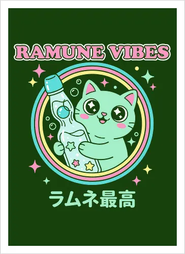 Kawaii Mint Cat Retro Japanese Soda Graphic