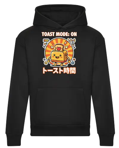 Toast Mode: On Kawaii Toaster Robot Retro Japanese Graphic - toast mode on shirt, kawaii toaster t-shirt, happy kitchen robot graphic tee, japanese breakfast apparel, cute food robot design, retro sun aesthetic clothing, toast mode on top, funny kitchen gadget t-shirt, kawaii kitchenware merch, yellow and orange graphic shirt, japanese typography toaster tee, adorable robot t-shirt, breakfast lover gift, whimsical kitchen art clothing, heart toast graphic, tech-themed kawaii shirt, cheerful robot apparel, unique food character top, sunny morning graphic t-shirt - Heavyweight Hoodie
