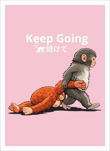 Keep Going Monkey Motivation Retro Japanese Graphic