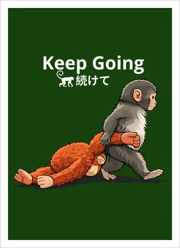 Keep Going Monkey Motivation Retro Japanese Graphic