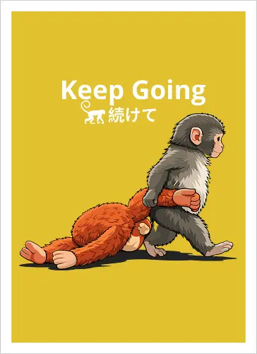 Keep Going Monkey Motivation Retro Japanese Graphic