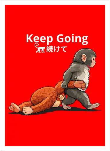 Keep Going Monkey Motivation Retro Japanese Graphic