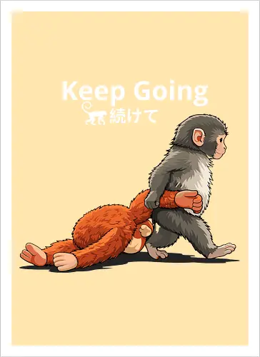 Keep Going Monkey Motivation Retro Japanese Graphic