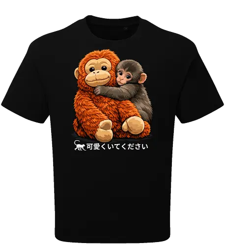 "Stay Cute" Adorable Baby Monkey Hug Retro Japanese Graphic