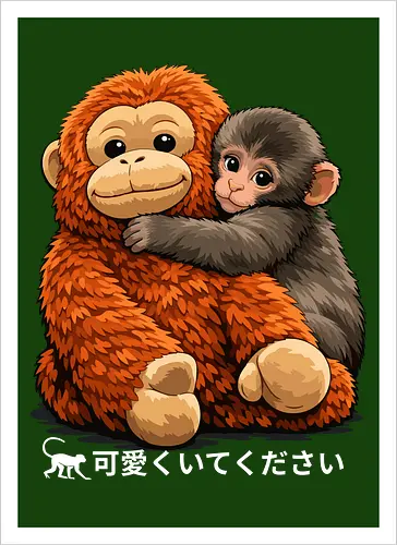 "Stay Cute" Adorable Baby Monkey Hug Retro Japanese Graphic