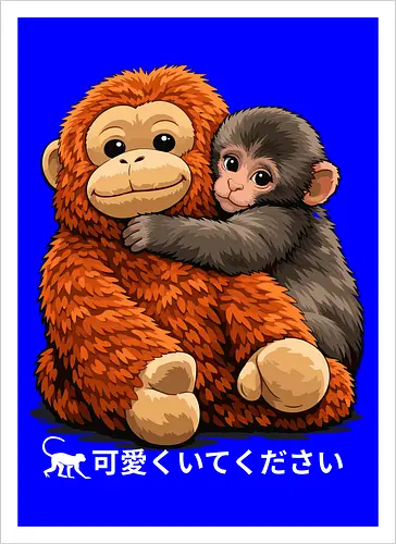 "Stay Cute" Adorable Baby Monkey Hug Retro Japanese Graphic