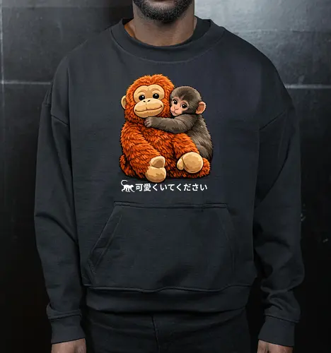 "Stay Cute" Adorable Baby Monkey Hug Retro Japanese Graphic