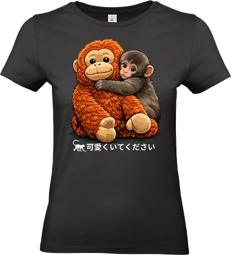 "Stay Cute" Adorable Baby Monkey Hug Retro Japanese Graphic