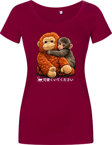 "Stay Cute" Adorable Baby Monkey Hug Retro Japanese Graphic
