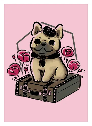 French Bulldog on Vintage Travel Suitcase