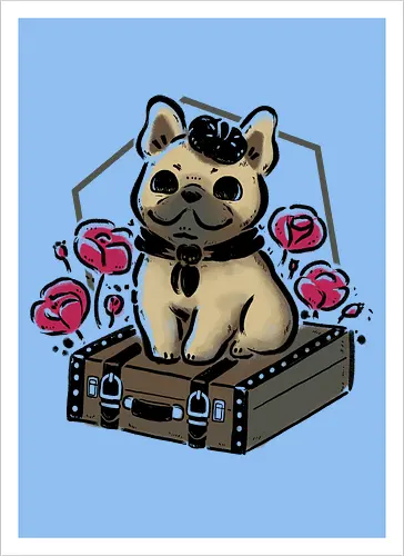 French Bulldog on Vintage Travel Suitcase