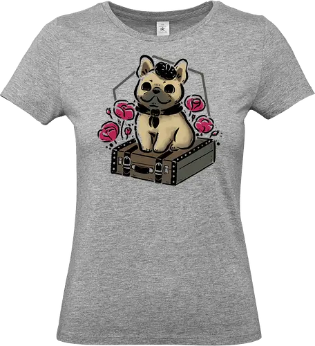 French Bulldog on Vintage Travel Suitcase - french bulldog, frenchie, french, travel, suitcase, vitage, retro, cute dog, voyage, trip, tour, journey, road, xmorfina - Standard T-Shirt (Frauen)