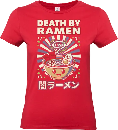 Death by Ramen - death by ramen shirt, spooky ramen t-shirt, kawaii ghost noodle graphic tee, japanese yami ramen clothing, cute goth food design, purple aesthetic ramen top, ghost egg noodle shirt, bat wing ramen apparel, funny japanese food parody, halloween ramen t-shirt, creepy cute anime streetwear, dark ramen bowl art, pastel goth foodie gift, aesthetic japanese typography shirt, whimsical ghost t-shirt, alternative ramen merch, kawaii horror clothing, japanese pop culture apparel, unique character noodle tee - Standard T-Shirt (Frauen)