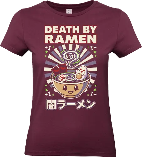 Death by Ramen - death by ramen shirt, spooky ramen t-shirt, kawaii ghost noodle graphic tee, japanese yami ramen clothing, cute goth food design, purple aesthetic ramen top, ghost egg noodle shirt, bat wing ramen apparel, funny japanese food parody, halloween ramen t-shirt, creepy cute anime streetwear, dark ramen bowl art, pastel goth foodie gift, aesthetic japanese typography shirt, whimsical ghost t-shirt, alternative ramen merch, kawaii horror clothing, japanese pop culture apparel, unique character noodle tee - Standard T-Shirt (Frauen)