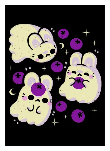 Cute Bunny Ghosts and Blueberries