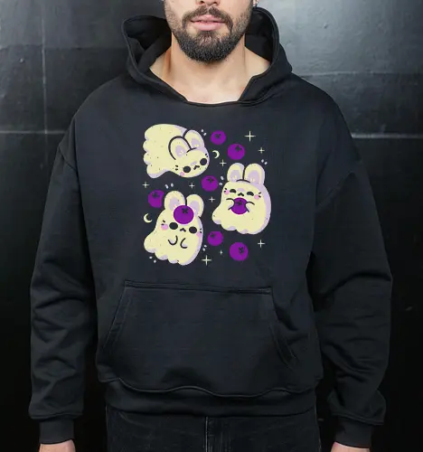 Cute Bunny Ghosts and Blueberries