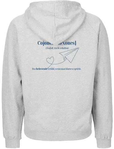  Cojones [koˈxones]-Klartext Rückendruck - Stärke tragen, Motivation, Mindset Shirt, Cojones, Statement Shirt, Klartext, Befreiendes Gefühl, Selbstvertrauen, Innere Stärke, mut zeigen, Selbstbewusstsein, Mentale Klarheit, Haltung zeigen, Selbstwert erkennen, Empowerment - Fairtrade Hoodie