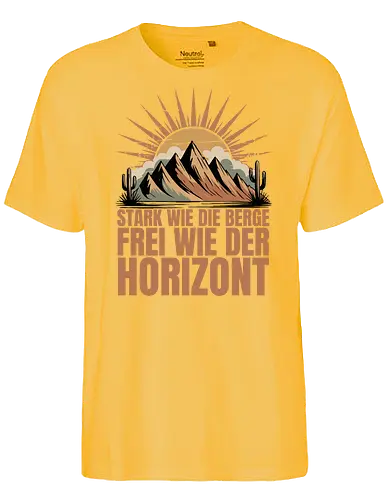 Retro Natur | Stark wie die Berge – Frei wie der Horizont - Stark wie die Berge Shirt, Frei wie der Horizont, Berg T Shirt Retro, Natur Spruch Shirt, Wanderer Geschenk, Outdoor T Shirt Herren, Vintage Berg Design, Sonnenuntergang Shirt, Naturliebhaber Geschenk, Motivations Spruch Shirt, Alpen Shirt, Camping Outfit, Trekking Shirt, Mountain Lover Geschenk, Retro Natur Motiv - Fairtrade T-Shirt